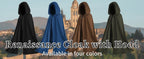 Medieval Costume Cloak with hood men Adult Renaissance Hooded Cloak with Green Leaf Brooch Necklace