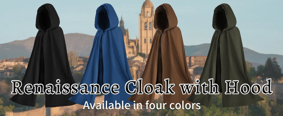 Medieval Costume Cloak with hood men Adult Renaissance Hooded Cloak with Green Leaf Brooch Necklace