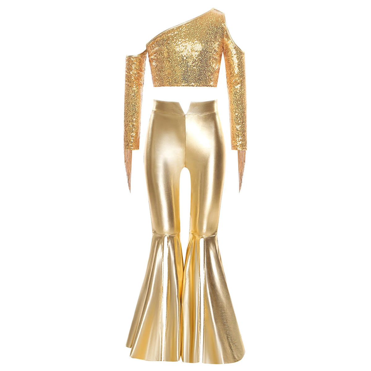 Kids Girls 70s Disco Outfits Sequins Jazz Dance Costume Hippie Hip Hop 60s Costumes Tassels Flared Jumpsuit Pageant Party Romper
