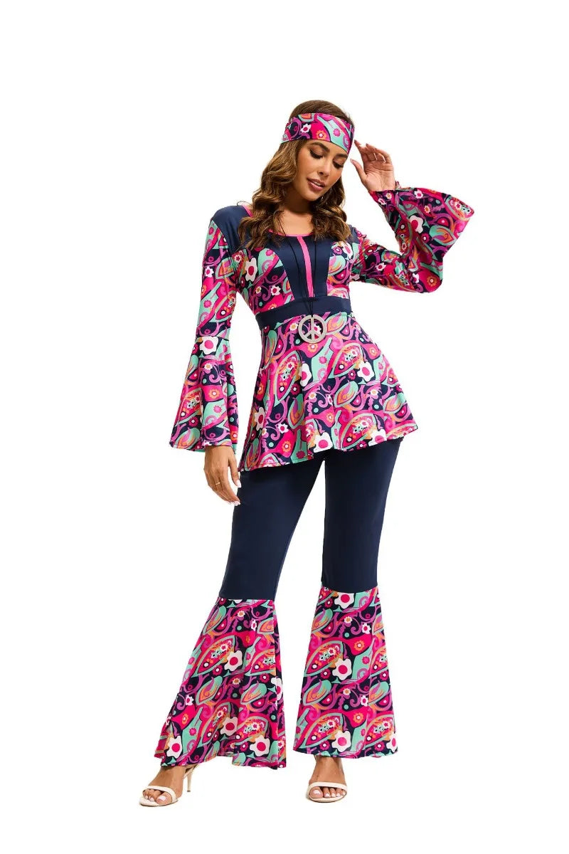 Couples 70s 80s Hippie Disco Costumes Women Men Bohemian Tribal Retro Rock Cosplay Outfits Carnival Halloween Party Stage Perf