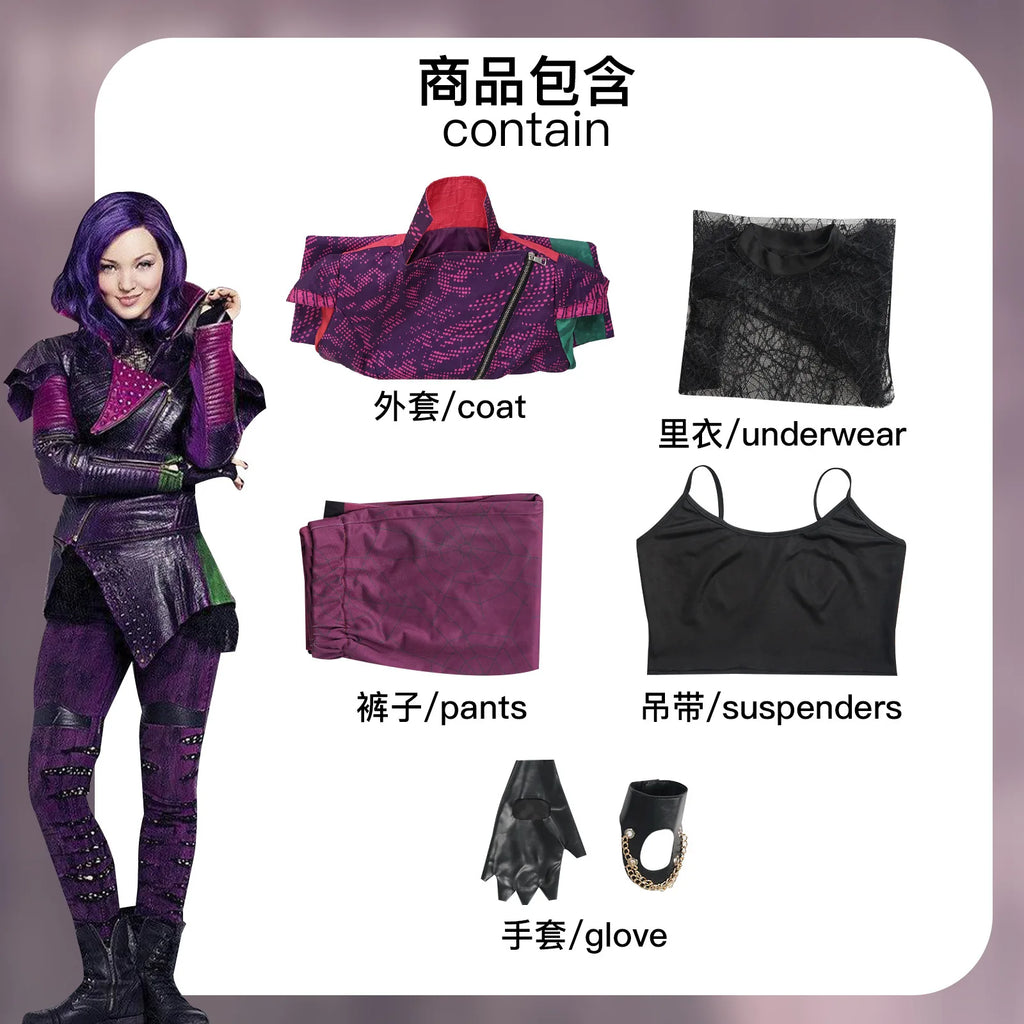 Costume de Cosplay du film Descendants Mal, uniforme, manteau, gilet, pantalon, gants, tenues pour femmes adultes, Costume de je
