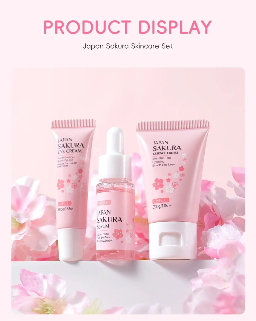 Sakura Skin Care Sets Face Cream Serum Toner Facial Cleanser Sunscreen Eye Cream Gift Box Face Skin Care Set Product 3pcs/Set