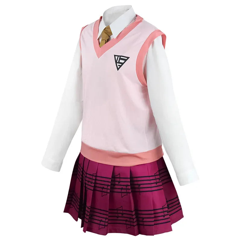 Costume de Cosplay Anime Danganronpa Kaede Akamatsu, gilet rose, chemise, jupe, uniforme, perruque pour femmes et filles,
