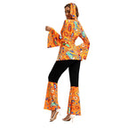 Women 60s 70s Outfits Hippie Costume Set Disco Outfit Dress Boho Flared Pants Hippie Shirt Headband