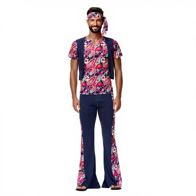 Couples 70s 80s Hippie Disco Costumes Women Men Bohemian Tribal Retro Rock Cosplay Outfits Carnival Halloween Party Stage Perf