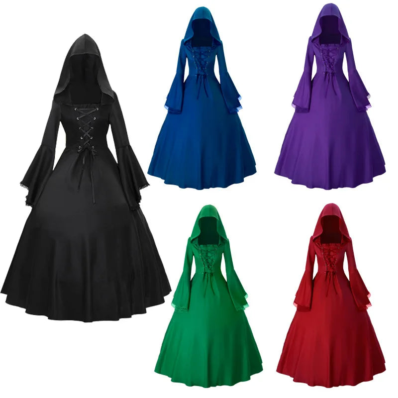 Halloween Costumes Court Dress Fashion Vintage Long Sleeve Floor Length Renaissance Gothic Cosplay Medieval Dress Carnival Party