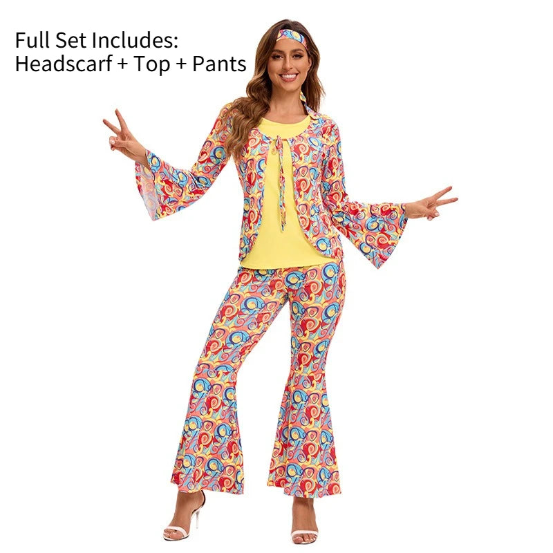 Couples 70s 80s Hippie Disco Costumes Women Men Bohemian Tribal Retro Rock Cosplay Outfits Carnival Halloween Party Stage Perf