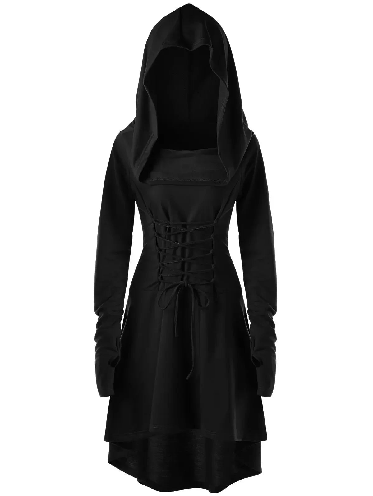 Womens Renaissance Costumes Halloween Costume for Womens Medieval Vintage Hooded Costume High Low Pullover Dress