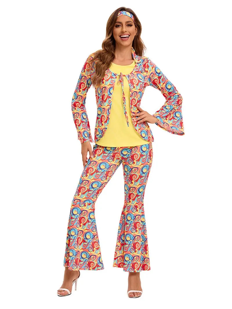 Couples 70s 80s Hippie Disco Costumes Women Men Bohemian Tribal Retro Rock Cosplay Outfits Carnival Halloween Party Stage Perf