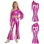 Kids Girls 70s Disco Outfits Sequins Jazz Dance Costume Hippie Hip Hop 60s Costumes Tassels Flared Jumpsuit Pageant Party Romper