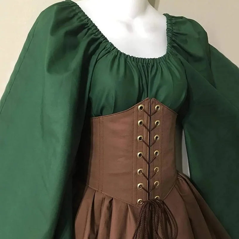 Medieval Costume Women Renaissance Medieval Dress Fairy Elf Traditional Irish Viking Costume Elf Ear for Halloween Party