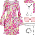 70s Disco Outfit Women, 7 PCS 70's Disco Dress Costume Hippie Clothes Accessories Jewelry Halloween dress anime clothes dress