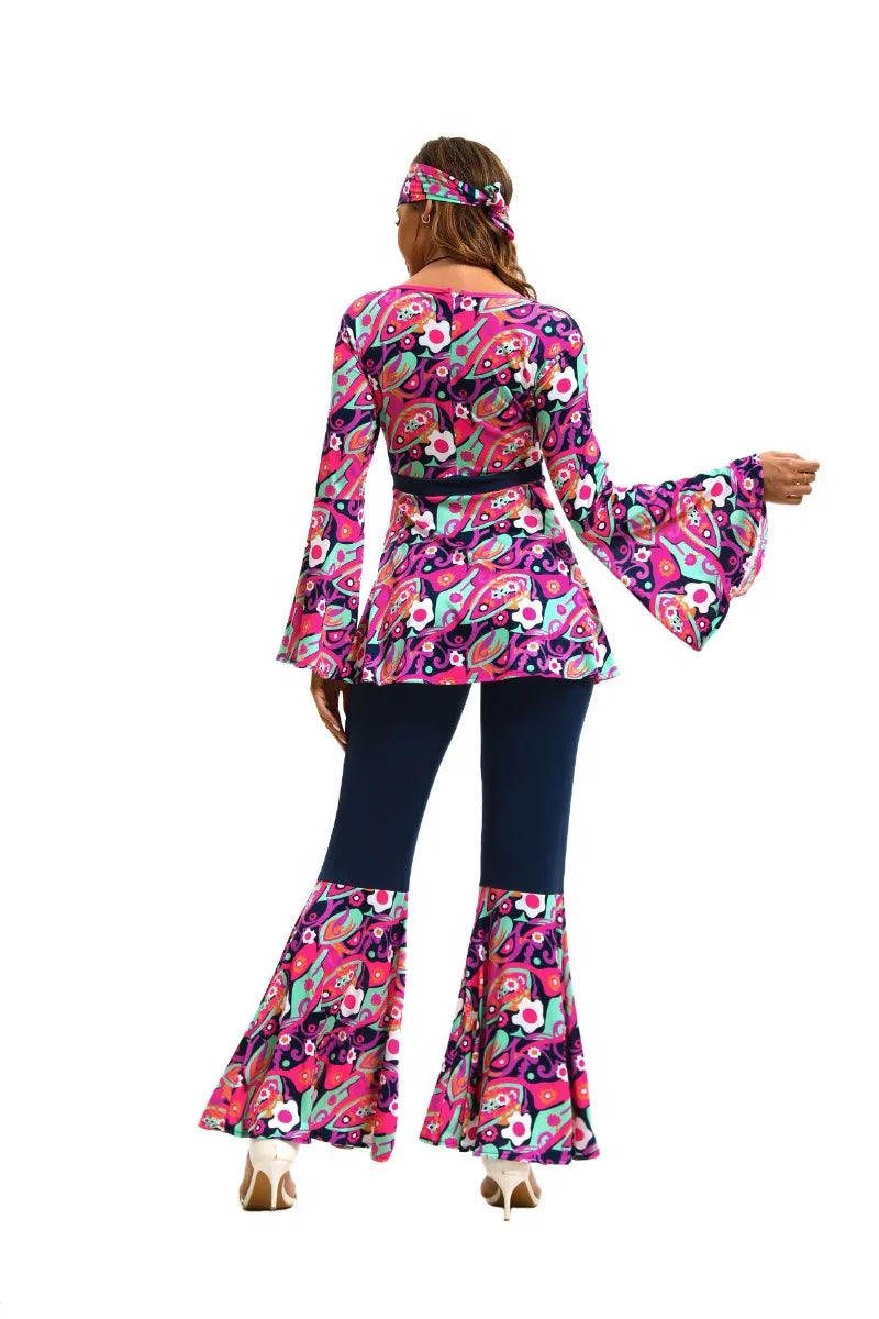 Couples 70s 80s Hippie Disco Costumes Women Men Bohemian Tribal Retro Rock Cosplay Outfits Carnival Halloween Party Stage Perf