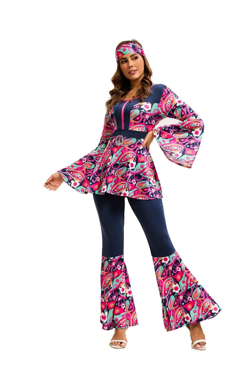 Couples 70s 80s Hippie Disco Costumes Women Men Bohemian Tribal Retro Rock Cosplay Outfits Carnival Halloween Party Stage Perf