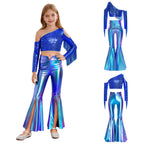Kids Girls 70s Disco Outfits Sequins Jazz Dance Costume Hippie Hip Hop 60s Costumes Tassels Flared Jumpsuit Pageant Party Romper