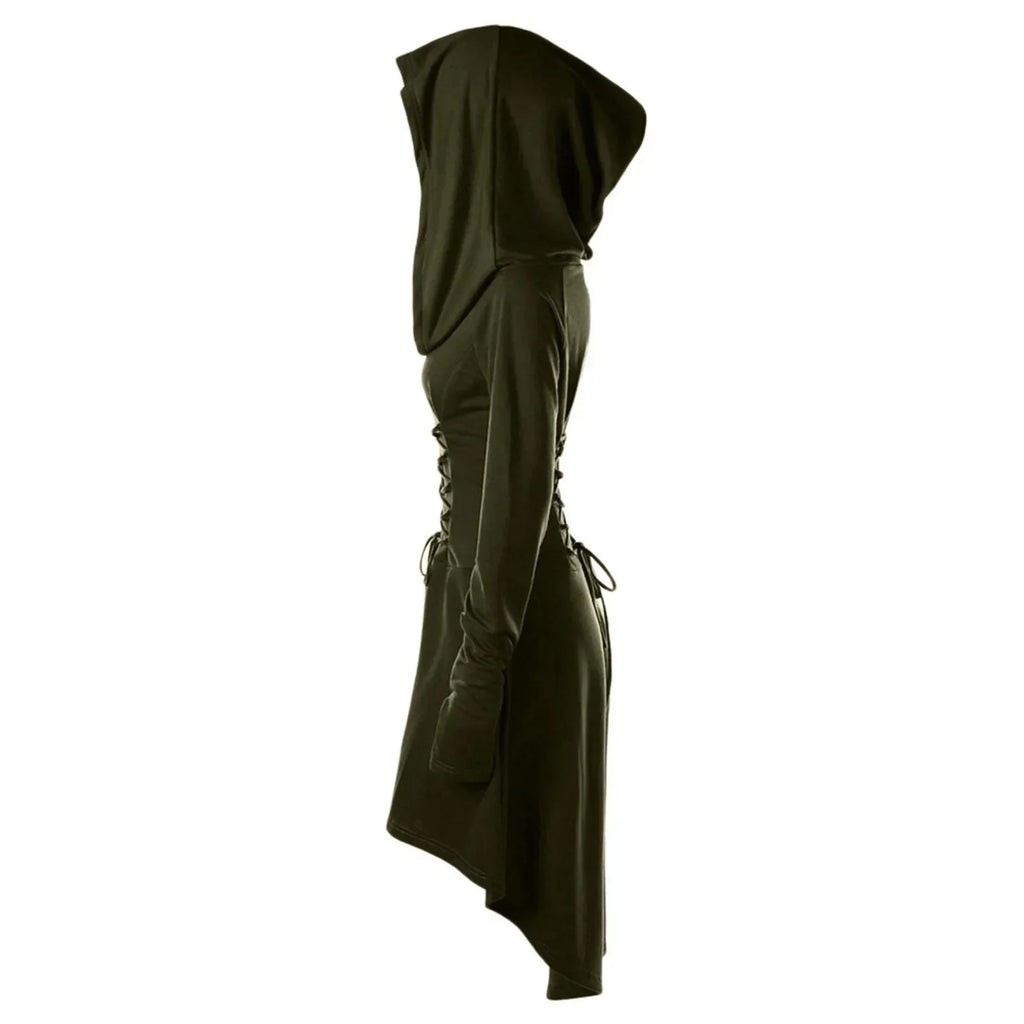 Womens Renaissance Costumes Halloween Costume for Womens Medieval Vintage Hooded Costume High Low Pullover Dress