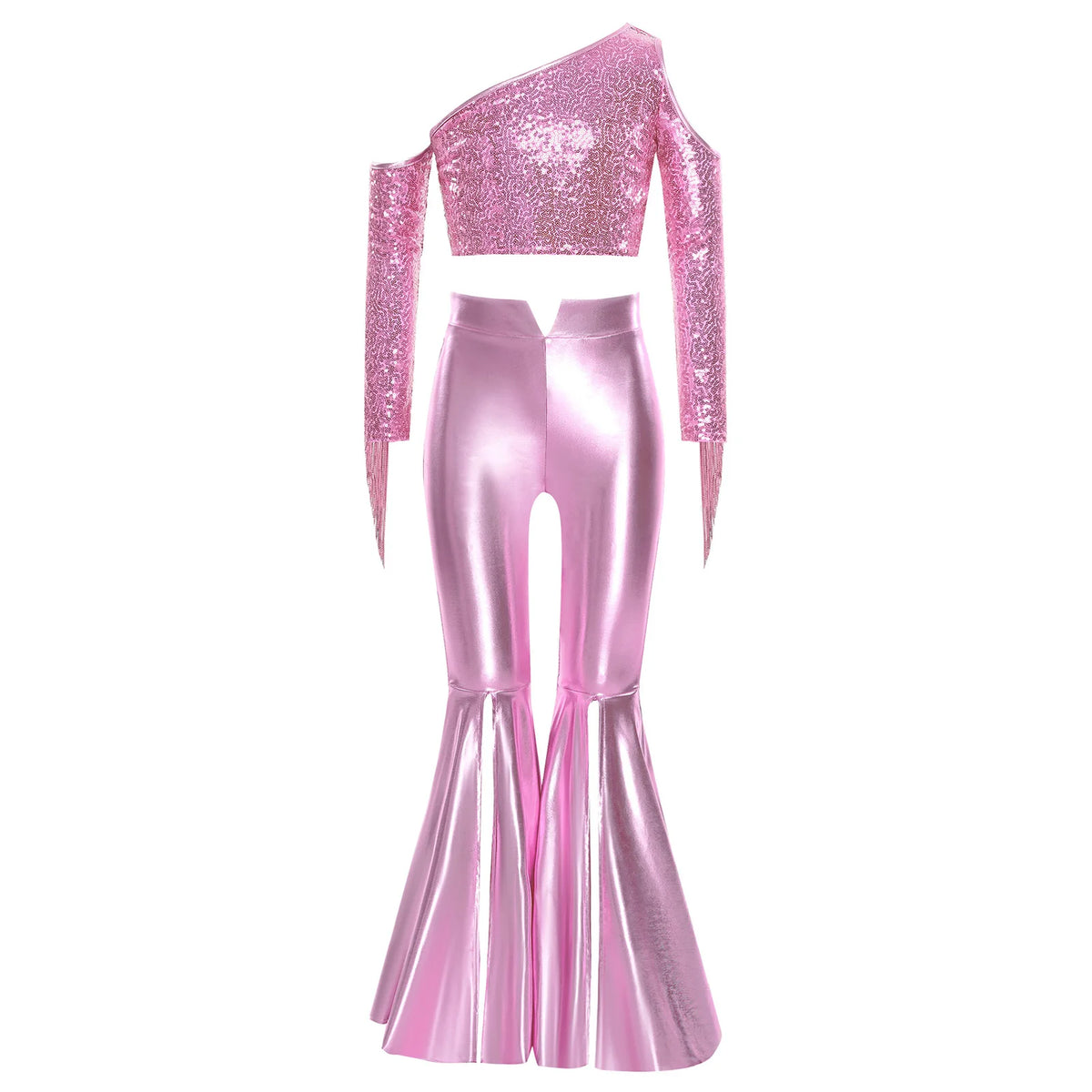 Kids Girls 70s Disco Outfits Sequins Jazz Dance Costume Hippie Hip Hop 60s Costumes Tassels Flared Jumpsuit Pageant Party Romper