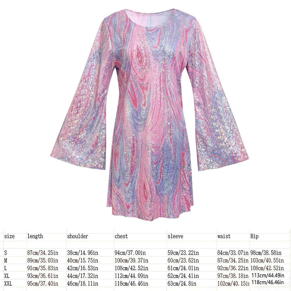 New Halloween Vintage 70s 80s Rock Women Disco Dress Hippie Costumes 60's  Birthday Outfits 1970s Prom Sequin Dresses Cosplay