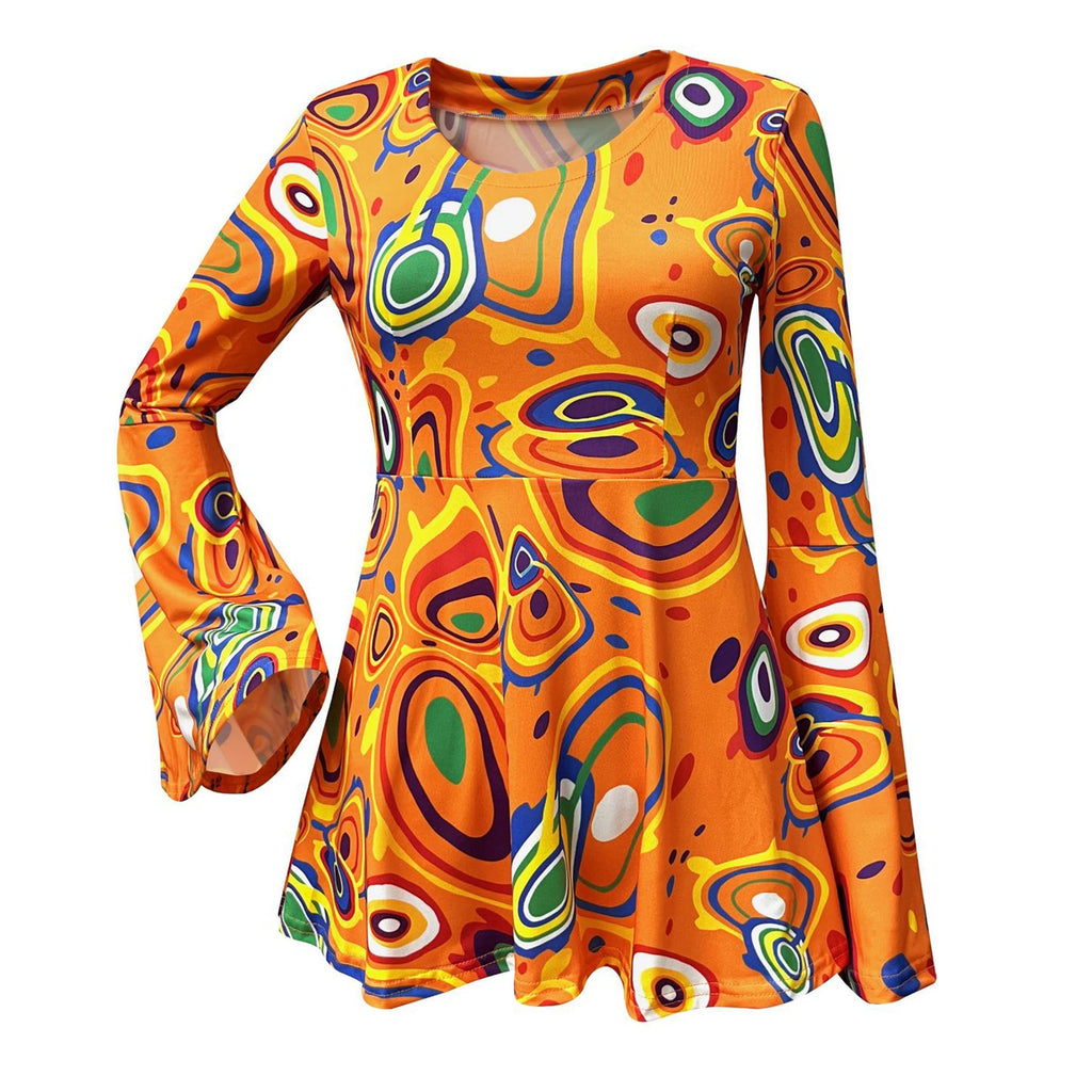 Women 60s 70s Outfits Hippie Costume Set Disco Outfit Dress Boho Flared Pants Hippie Shirt Headband