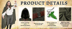 Medieval Costume Cloak with hood men Adult Renaissance Hooded Cloak with Green Leaf Brooch Necklace