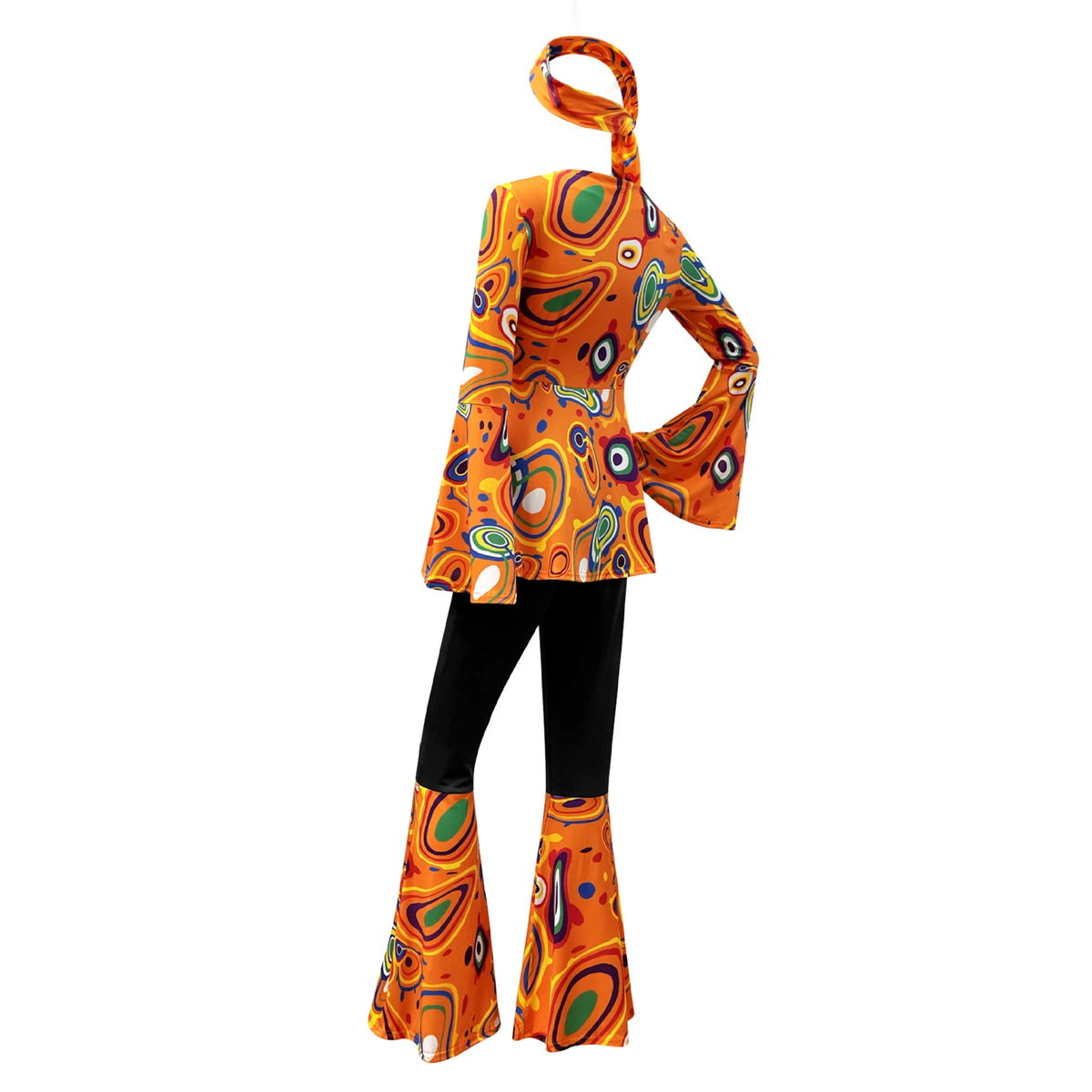 Women 60s 70s Outfits Hippie Costume Set Disco Outfit Dress Boho Flared Pants Hippie Shirt Headband