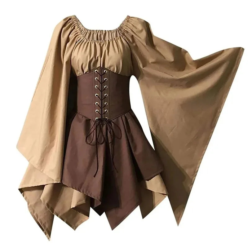 Medieval Costume Women Renaissance Medieval Dress Fairy Elf Traditional Irish Viking Costume Elf Ear for Halloween Party