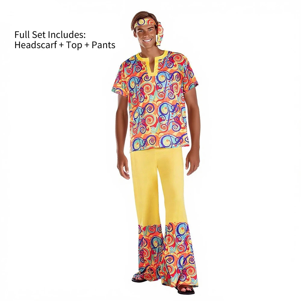 Couples 70s 80s Hippie Disco Costumes Women Men Bohemian Tribal Retro Rock Cosplay Outfits Carnival Halloween Party Stage Perf