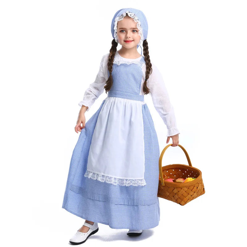Enfant Drama Stage Performance Costumes Halloween Costumes European Pastoral Style Farm Clothes Flower Shop Chica Dress