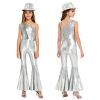 Kids Girls 70s Disco Outfits Sequins Jazz Dance Costume Hippie Hip Hop 60s Costumes Tassels Flared Jumpsuit Pageant Party Romper
