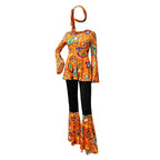 Women 60s 70s Outfits Hippie Costume Set Disco Outfit Dress Boho Flared Pants Hippie Shirt Headband