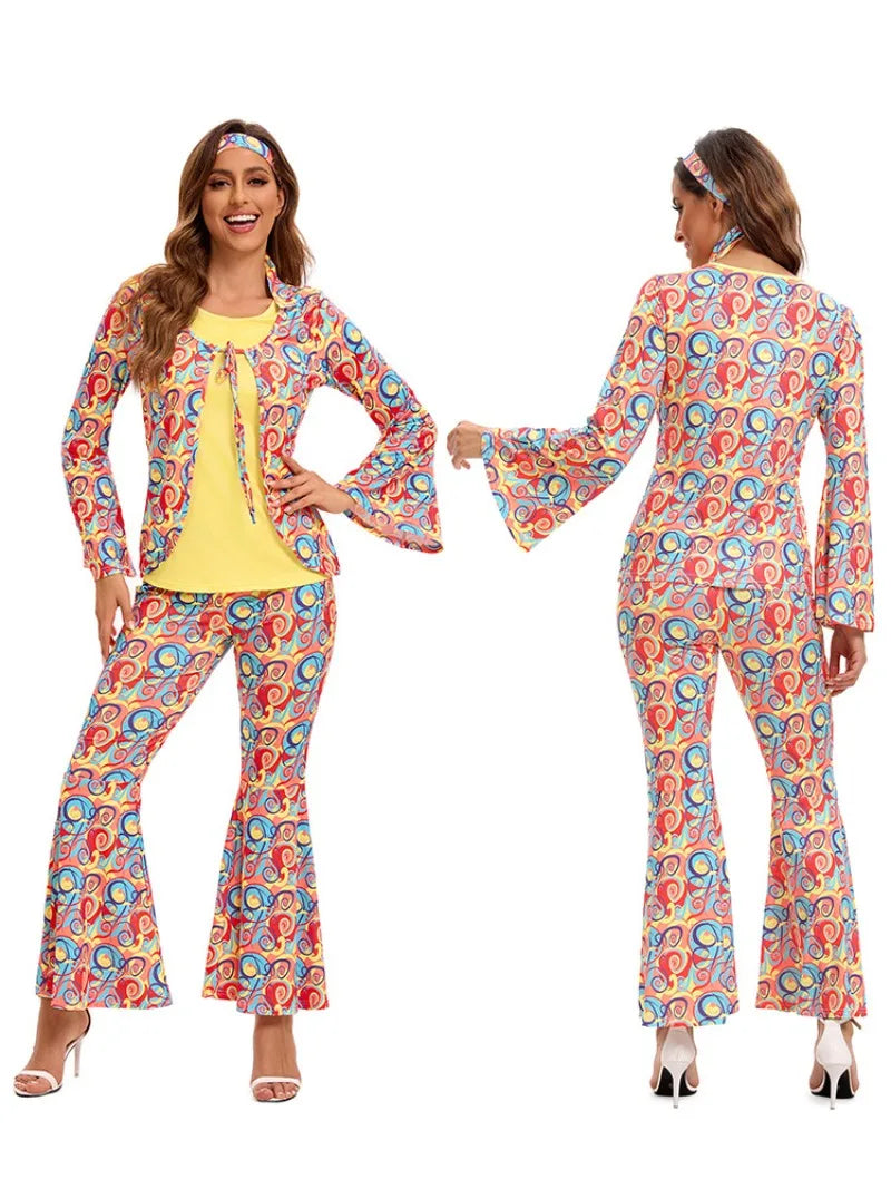 Couples 70s 80s Hippie Disco Costumes Women Men Bohemian Tribal Retro Rock Cosplay Outfits Carnival Halloween Party Stage Perf