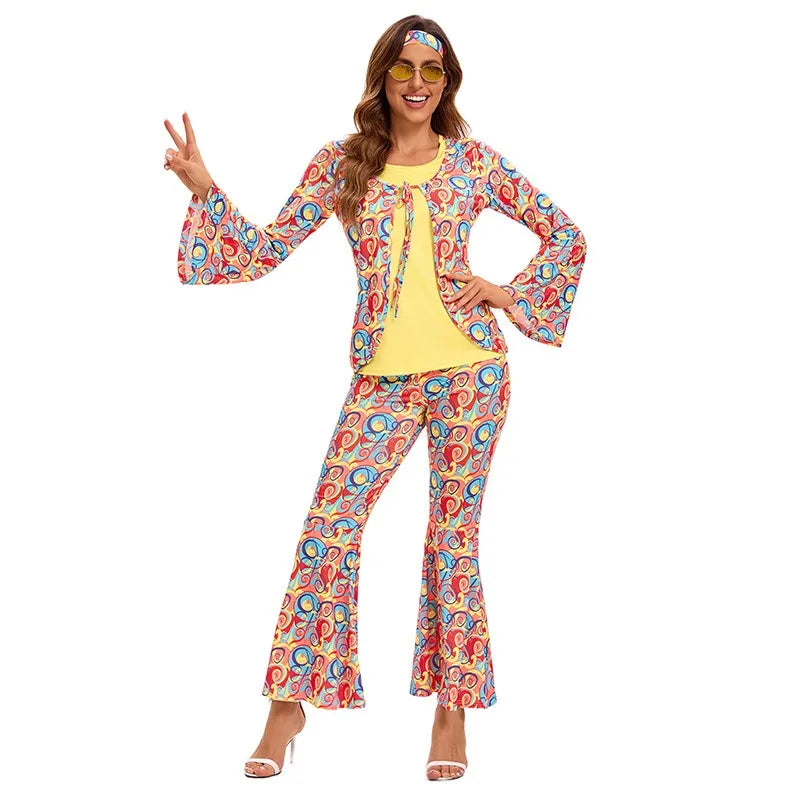 Couples 70s 80s Hippie Disco Costumes Women Men Bohemian Tribal Retro Rock Cosplay Outfits Carnival Halloween Party Stage Perf