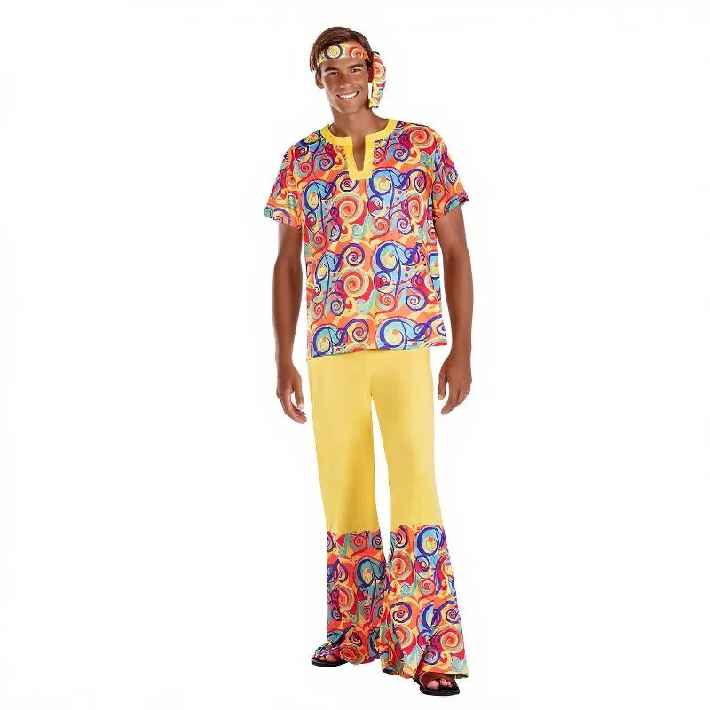 Couples 70s 80s Hippie Disco Costumes Women Men Bohemian Tribal Retro Rock Cosplay Outfits Carnival Halloween Party Stage Perf