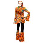 Women 60s 70s Outfits Hippie Costume Set Disco Outfit Dress Boho Flared Pants Hippie Shirt Headband