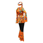 Women 60s 70s Outfits Hippie Costume Set Disco Outfit Dress Boho Flared Pants Hippie Shirt Headband