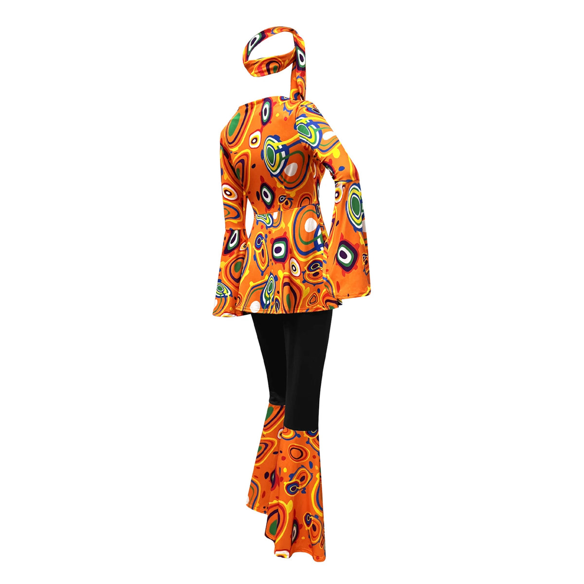 Women 60s 70s Outfits Hippie Costume Set Disco Outfit Dress Boho Flared Pants Hippie Shirt Headband