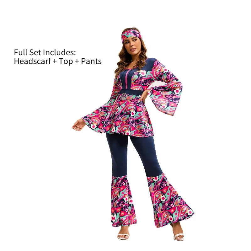 Couples 70s 80s Hippie Disco Costumes Women Men Bohemian Tribal Retro Rock Cosplay Outfits Carnival Halloween Party Stage Perf