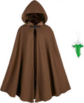 Medieval Costume Cloak with hood men Adult Renaissance Hooded Cloak with Green Leaf Brooch Necklace