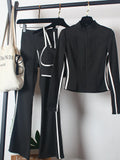 Women's Yoga Costumes 3pcs Set Spring Coat and Bra High-waisted Flared Trousers Dance Morning Runs Costume Outfits for Female