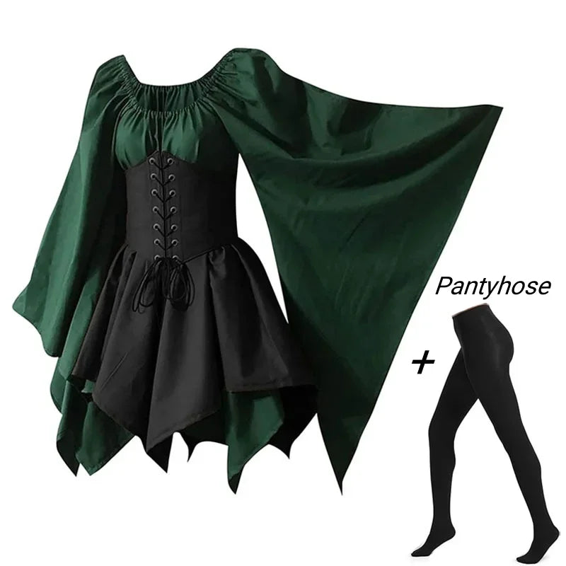 Medieval Costume Women Renaissance Medieval Dress Fairy Elf Traditional Irish Viking Costume Elf Ear for Halloween Party