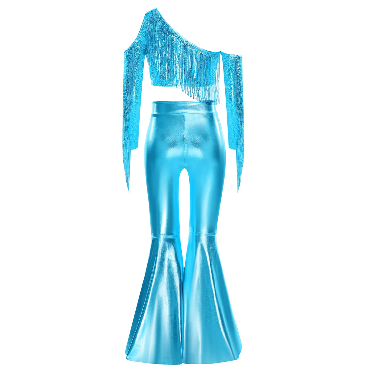 Kids Girls 70s Disco Outfits Sequins Jazz Dance Costume Hippie Hip Hop 60s Costumes Tassels Flared Jumpsuit Pageant Party Romper