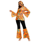 Women 60s 70s Outfits Hippie Costume Set Disco Outfit Dress Boho Flared Pants Hippie Shirt Headband