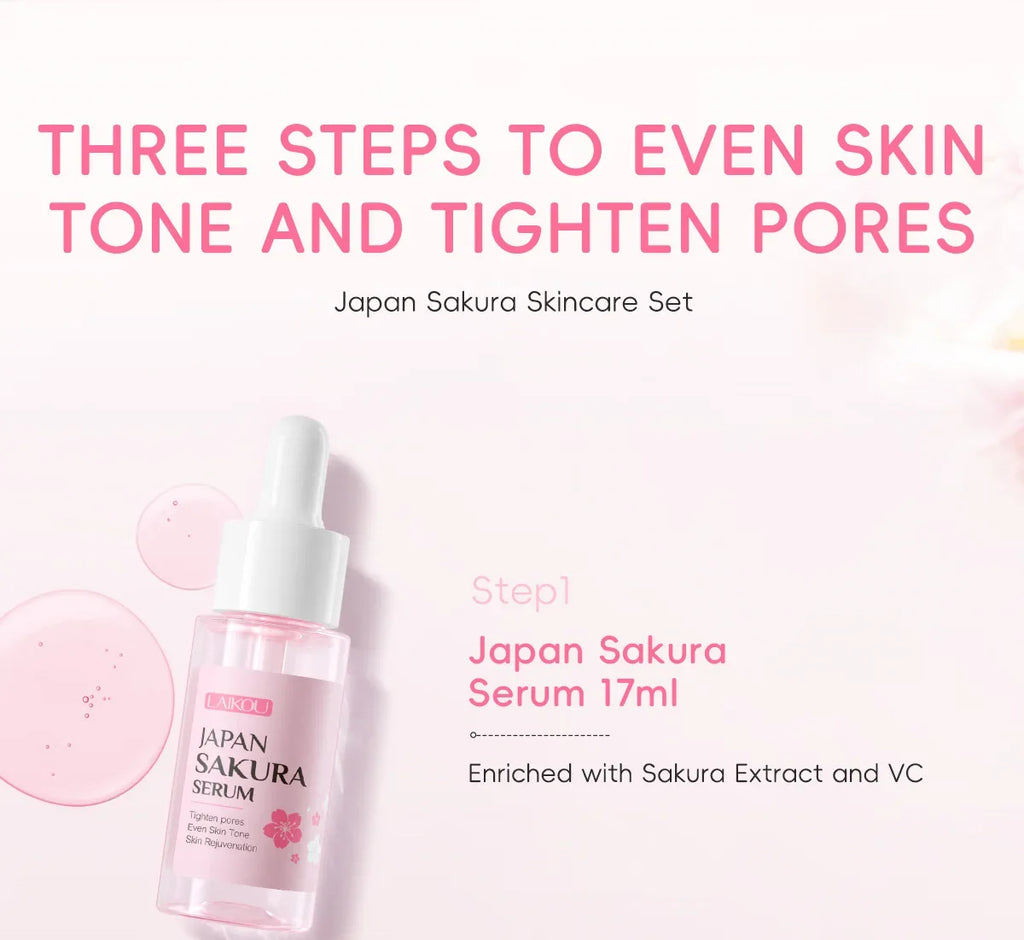 Sakura Skin Care Sets Face Cream Serum Toner Facial Cleanser Sunscreen Eye Cream Gift Box Face Skin Care Set Product 3pcs/Set