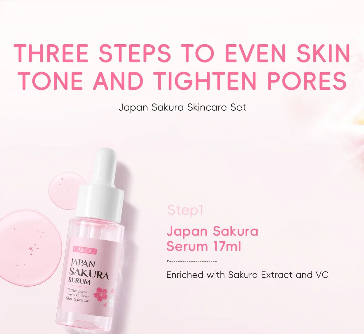 Sakura Skin Care Sets Face Cream Serum Toner Facial Cleanser Sunscreen Eye Cream Gift Box Face Skin Care Set Product 3pcs/Set