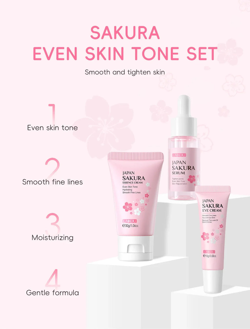 Sakura Skin Care Sets Face Cream Serum Toner Facial Cleanser Sunscreen Eye Cream Gift Box Face Skin Care Set Product 3pcs/Set