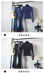 Women's Yoga Costumes 3pcs Set Spring Coat and Bra High-waisted Flared Trousers Dance Morning Runs Costume Outfits for Female