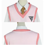 Costume de Cosplay Anime Danganronpa Kaede Akamatsu, gilet rose, chemise, jupe, uniforme, perruque pour femmes et filles,