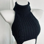 Cosplay Costume Anime Girl Turtleneck Knit Halter Dress Uniform Bodysuit Outfit Sweater Cat Backless Gray Black White Garter