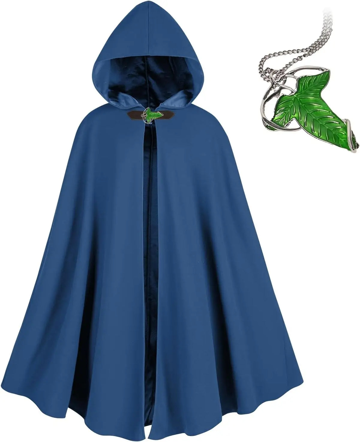 Medieval Costume Cloak with hood men Adult Renaissance Hooded Cloak with Green Leaf Brooch Necklace