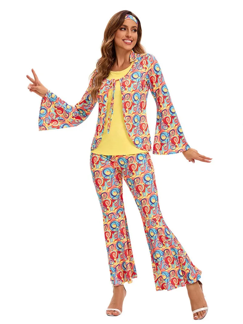Couples 70s 80s Hippie Disco Costumes Women Men Bohemian Tribal Retro Rock Cosplay Outfits Carnival Halloween Party Stage Perf